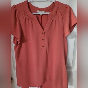 Como Blu Peach Flutter Sleave Blouse size small